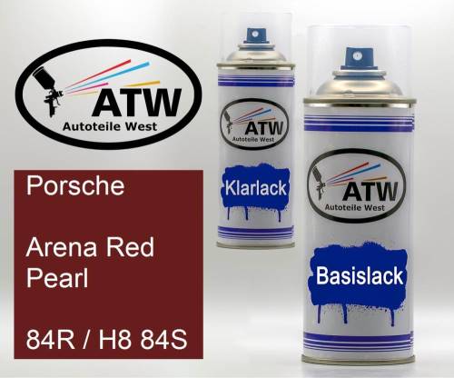 Porsche, Arena Red Pearl, 84R / H8 84S: 400ml Sprühdose + 400ml Klarlack - Set, von ATW Autoteile West.